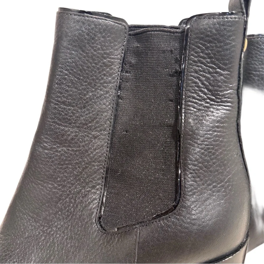 New Tory Burch Black Genuine Leather Chelsea Pull On Heeled Boot Rugged Sole 8